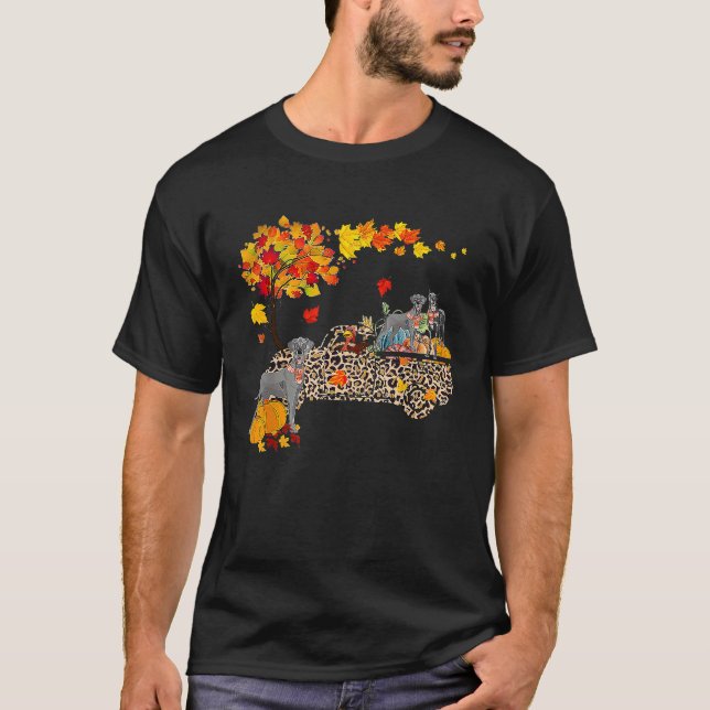 Great Dane Riding Leopard Plaid Truck Thanksgiving T-Shirt (Vorderseite)