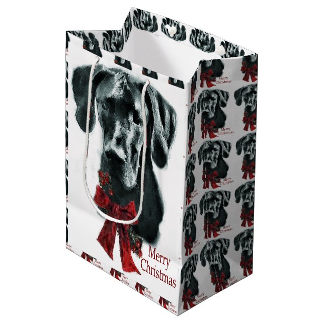 Great Dane (Schwarz) Weihnachten Mittlere Geschenktüte (Vorderseite Schrägansicht)