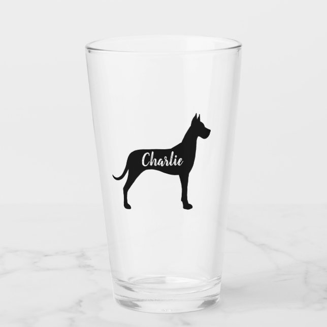 Great Dane Silhouette Personalisiert Dog Lover's Glas (Vorderseite)