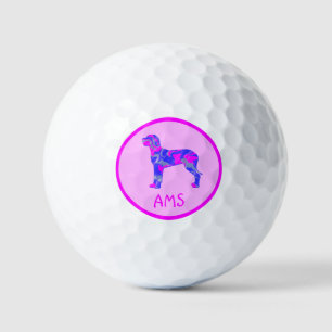 Great Dane Silhouette Pink & Blue Monogram Golfball
