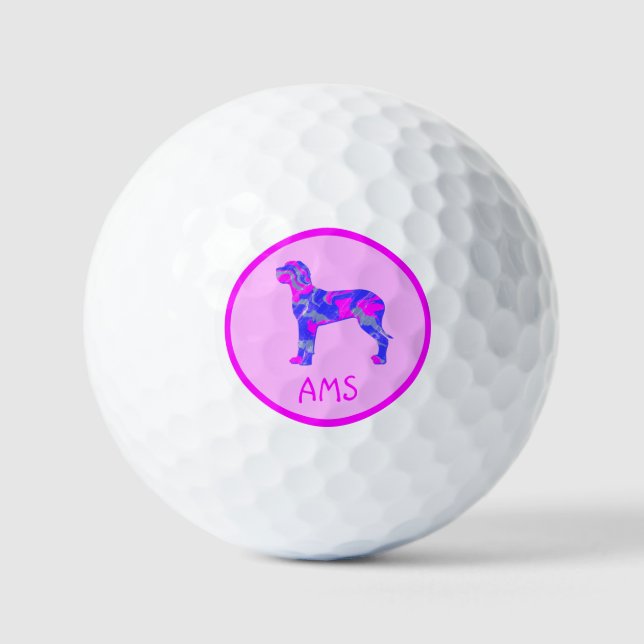 Great Dane Silhouette Pink & Blue Monogram Golfball (Vorderseite)