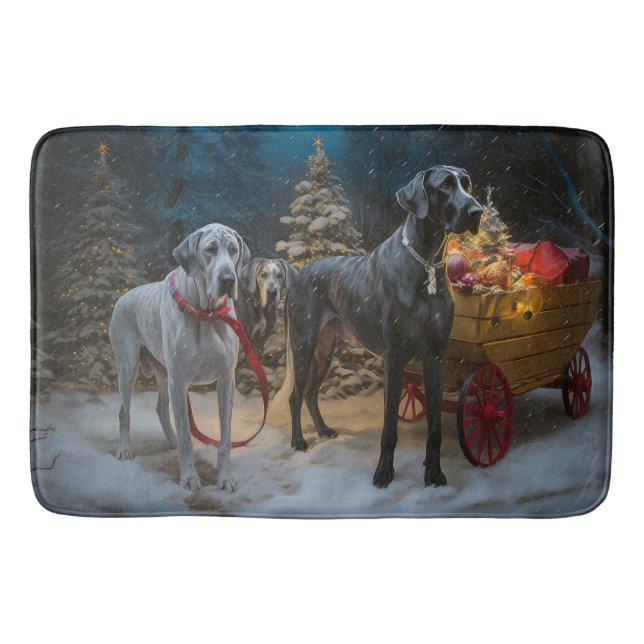 Great Dane Snowy Sleigh Weihnachtsdekor Badematte (Vorderseite)
