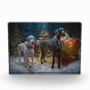 Great Dane Snowy Sleigh Weihnachtsdekor Fotoblock