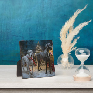 Great Dane Snowy Sleigh Weihnachtsdekor Fotoplatte