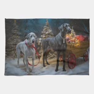 Great Dane Snowy Sleigh Weihnachtsdekor Geschirrtuch