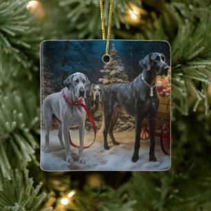 Great Dane Snowy Sleigh Weihnachtsdekor Keramikornament