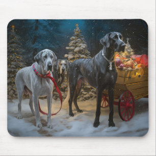 Great Dane Snowy Sleigh Weihnachtsdekor Mousepad