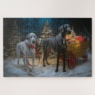 Great Dane Snowy Sleigh Weihnachtsdekor Puzzle