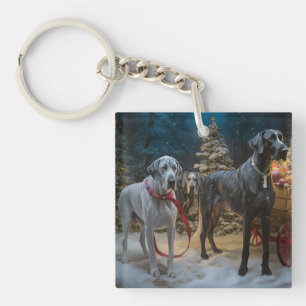 Great Dane Snowy Sleigh Weihnachtsdekoration Schlüsselanhänger