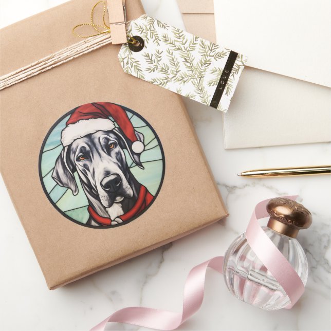 Great Dane Stared Glass Weihnachten Runder Aufkleber (Schenken)
