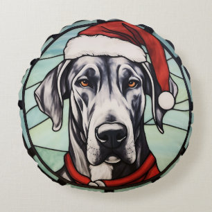 Great Dane Stared Glass Weihnachten Rundes Kissen
