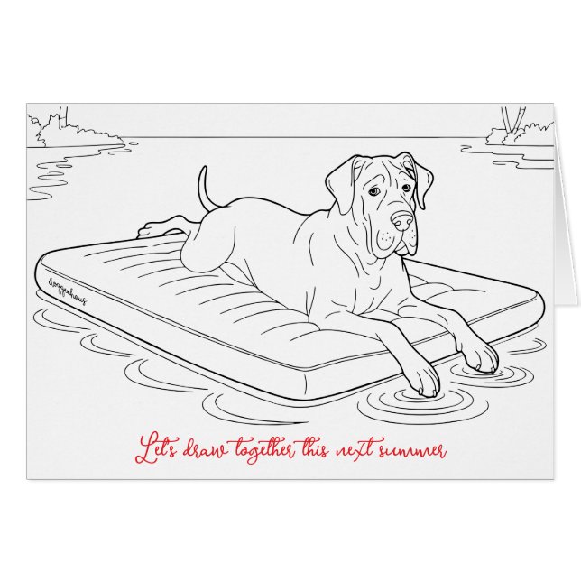 Great Dane Summer mode coloring card  (Vorderseite (Horizontal))