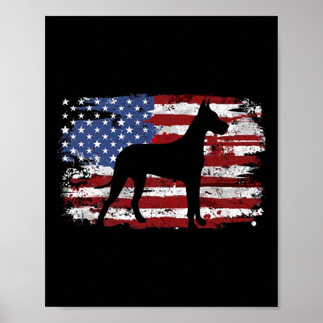 Great Dane Vintage-Amerikanische Flagge  Poster (Vorne)