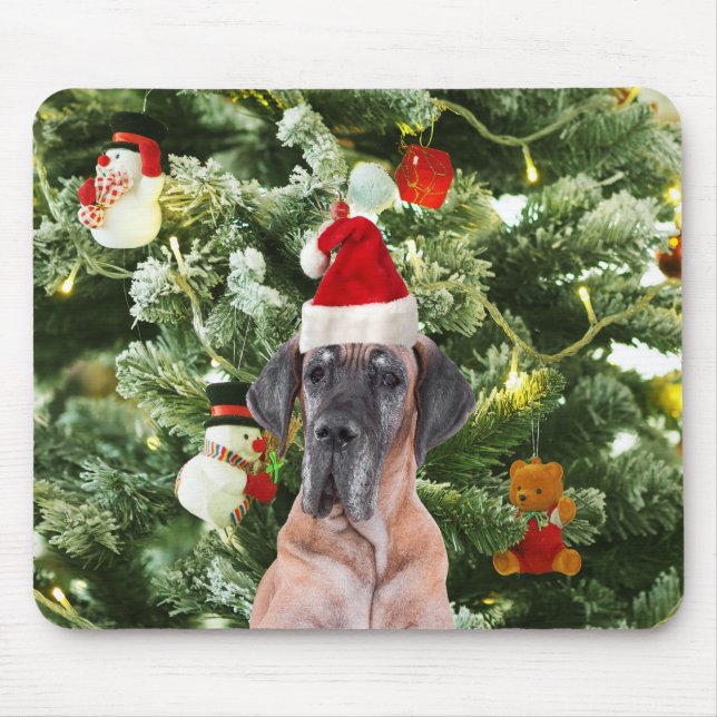 Great Dane w Christmas Tree Geschenkboxen Weihnach Mousepad (Vorne)