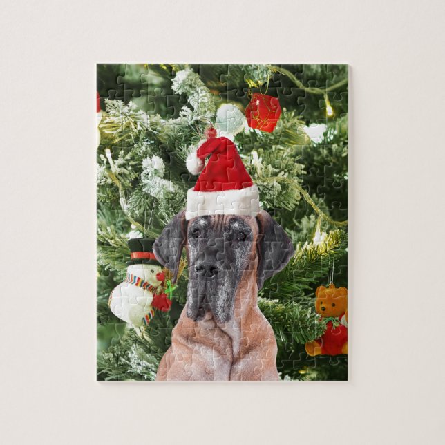 Great Dane w Christmas Tree Geschenkboxen Weihnach Puzzle (Vertikal)