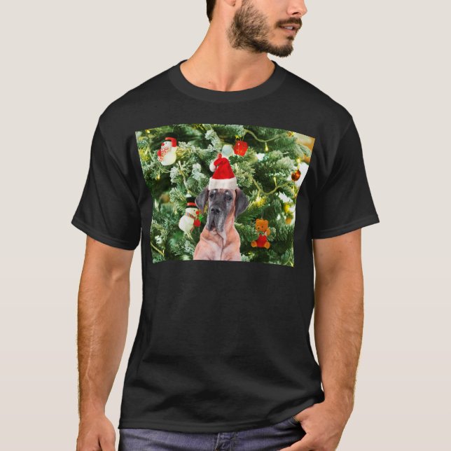 Great Dane w Christmas Tree Geschenkboxen Weihnach T-Shirt (Vorderseite)