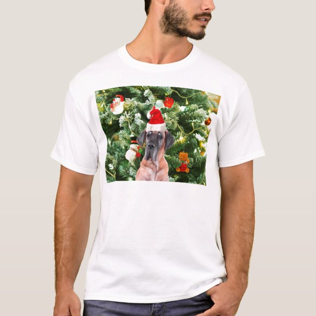 Great Dane w Christmas Tree Geschenkboxen Weihnach T-Shirt (Vorderseite)