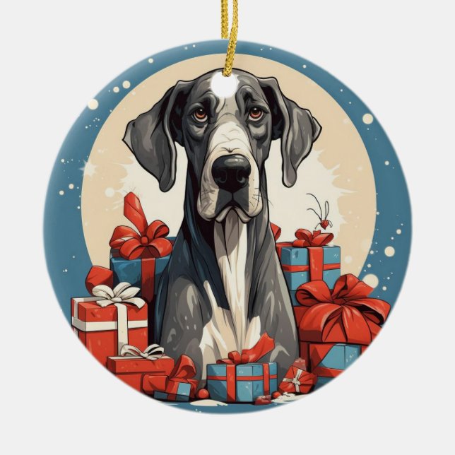 Great Dane Weihnachten, Hundedenkengeschenk, Hunde Keramik Ornament (Vorne)