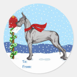 Great Dane Weihnachts Mail Black Gift Tags Runder Aufkleber