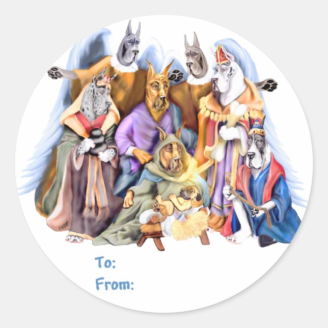 Great Dane Weihnachts-Weihnachtskrippen Runder Aufkleber (Vorderseite)