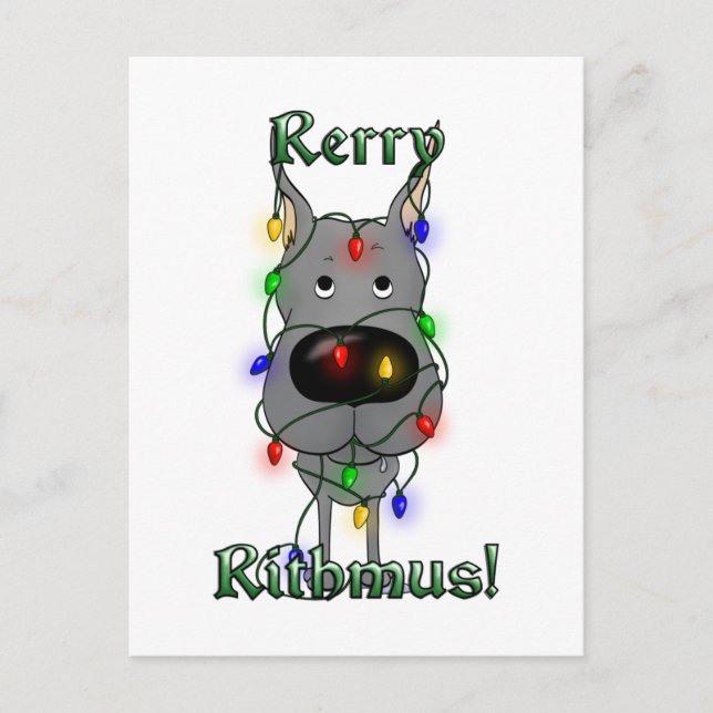 Great Dane Weihnachtsbeleuchtung Feiertagspostkarte (Vorderseite)