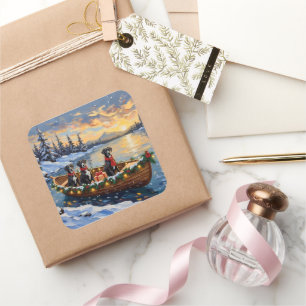 Great Dane Weihnachtsboot Urlaub Quadratischer Aufkleber