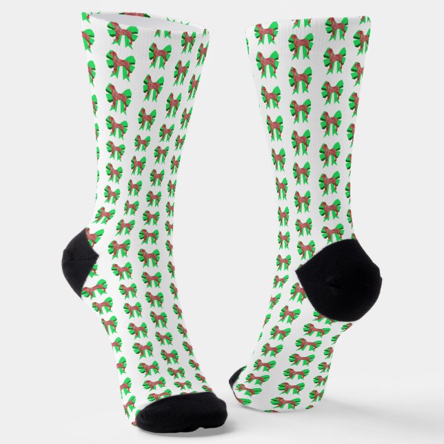 Great Dane Weihnachtshund-Schleife Silhouette Weiß Socken (Gewinkelt)