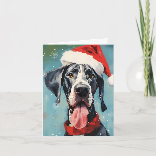 Great Dane Weihnachtsmalerei Kunstwerk Karte (Vorderseite)