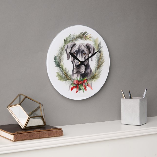 Great Dane Weihnachtsmann Festliche Jungfrau Große Wanduhr (Büro)