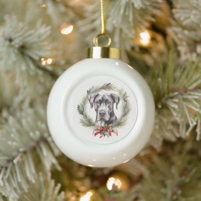 Great Dane Weihnachtsmann Festliche Jungfrau Keramik Kugel-Ornament (Baum)
