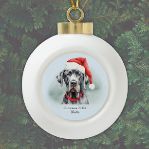 Great Dane Weihnachtsmannmütze Weihnachten 20XX Mo Keramik Kugel-Ornament