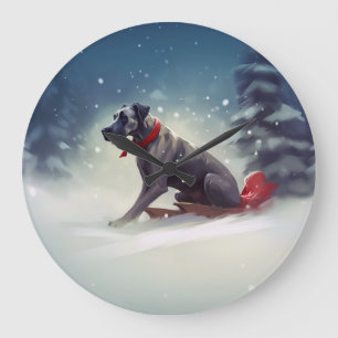 Great Dane Weihnachtsschnee Winter Große Wanduhr