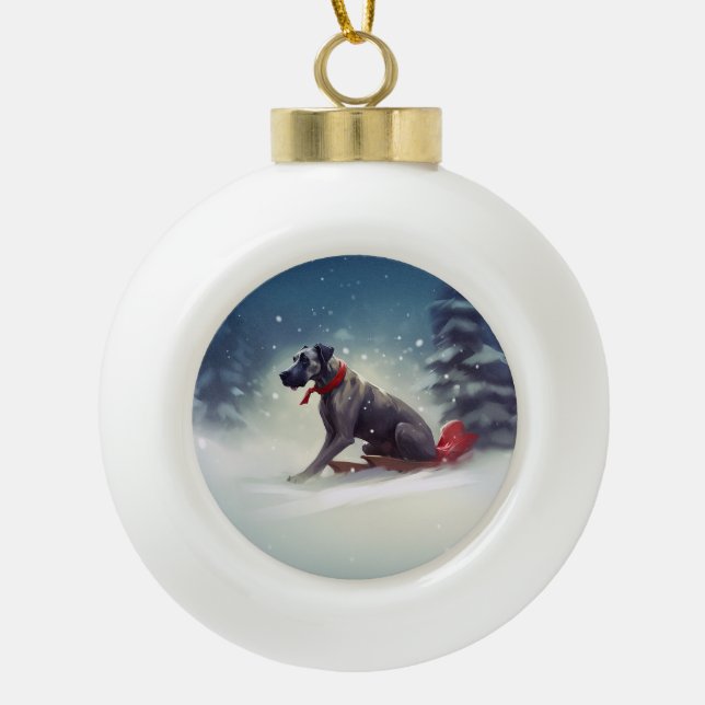 Great Dane Weihnachtsschnee Winter Keramik Kugel-Ornament (Vorderseite)