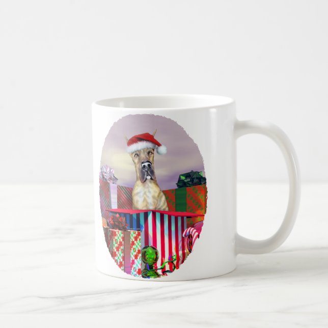 Great Dane Weihnachtsüberraschung Brindle Kaffeetasse (Rechts)