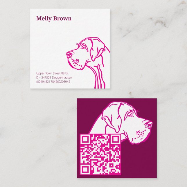 Great Dane zeichn und QR Code Quadratische Visitenkarte (Vorne/Hinten)
