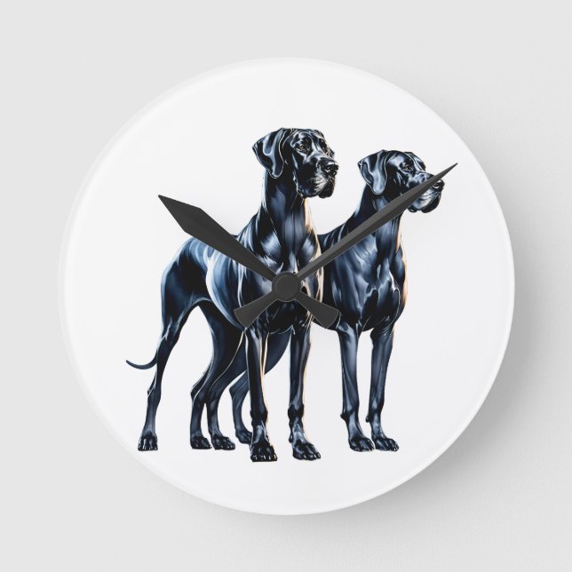 Great Danes Watercolor Runde Wanduhr (Vorderseite)