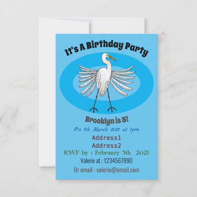 Great egret Cartoon Einladung (Vorderseite)