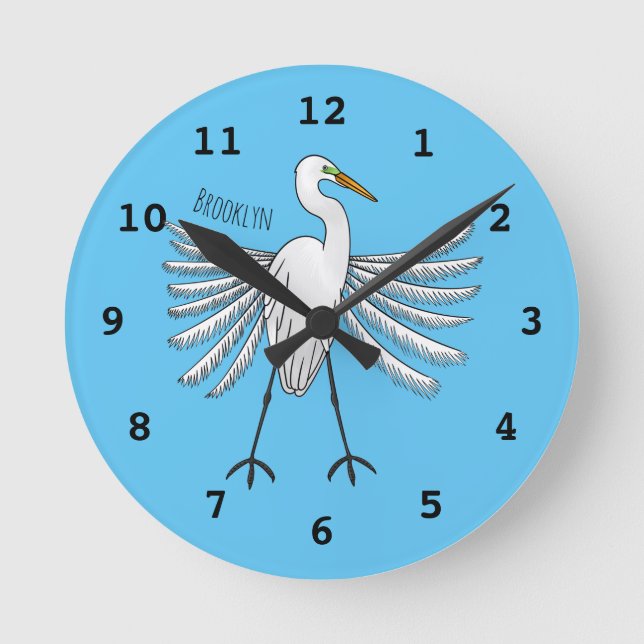 Great egret Cartoon  Runde Wanduhr (Vorderseite)