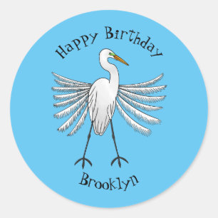Great egret Cartoon Runder Aufkleber