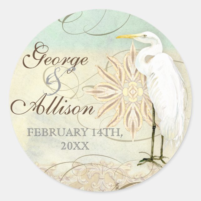 Great Egret Coastal Beach - Hochzeitsticker-Siegel Runder Aufkleber (Vorderseite)