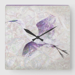 Great Egret Digital Art Clock Quadratische Wanduhr