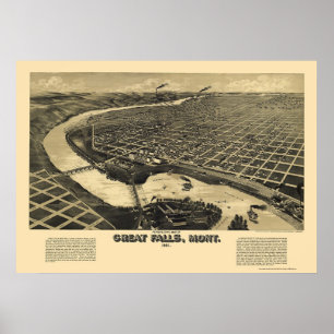 Great Falls, panoramische Karte M.Ü.s - 1891 Poster