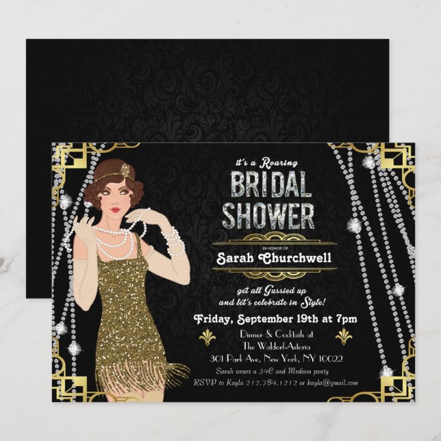 Great Flapper Bridal Dusche Einladung (Vorne/Hinten)
