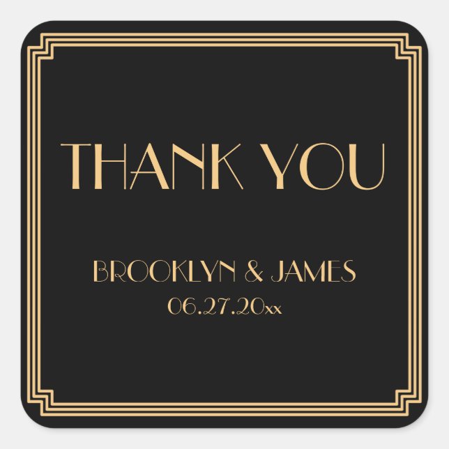 Great Gatsby Art Deco Black Gold Wedding Stickers (Vorderseite)