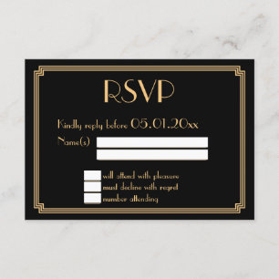 Great Gatsby Art Deco Black Wedding RSVP Cards