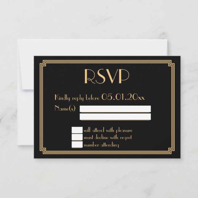Great Gatsby Art Deco Black Wedding RSVP Cards (Vorderseite)