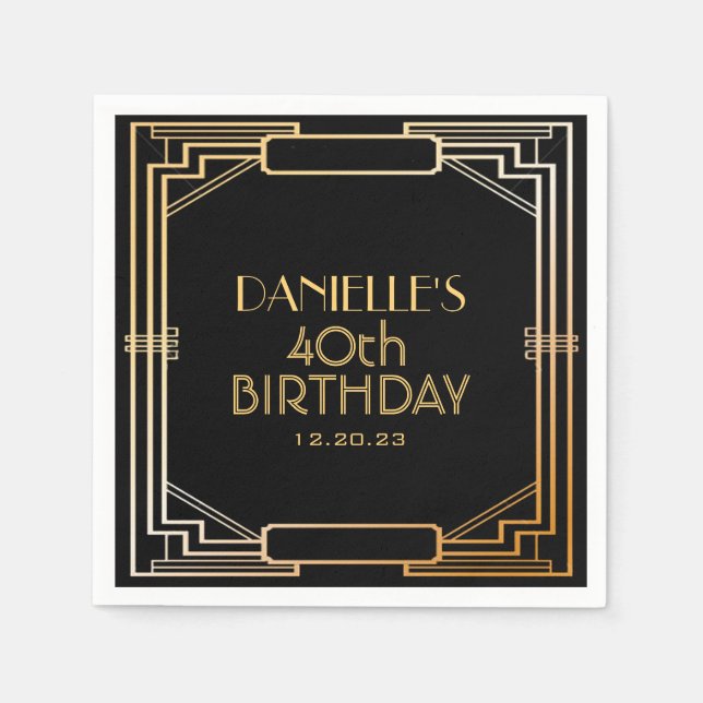 Great Gatsby Art Deco Geburtstag Personalisiert Na Serviette (Vorderseite)