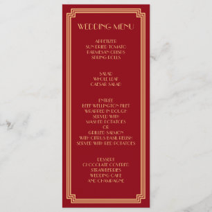 Great Gatsby Art Deco Gold Red Wedding Menü Menükarte