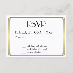 Great Gatsby Art Deco Gold Wedding RSVP Cards Karte