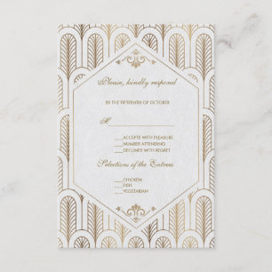 Great Gatsby Art Deco Gold White Wedding RSVP
